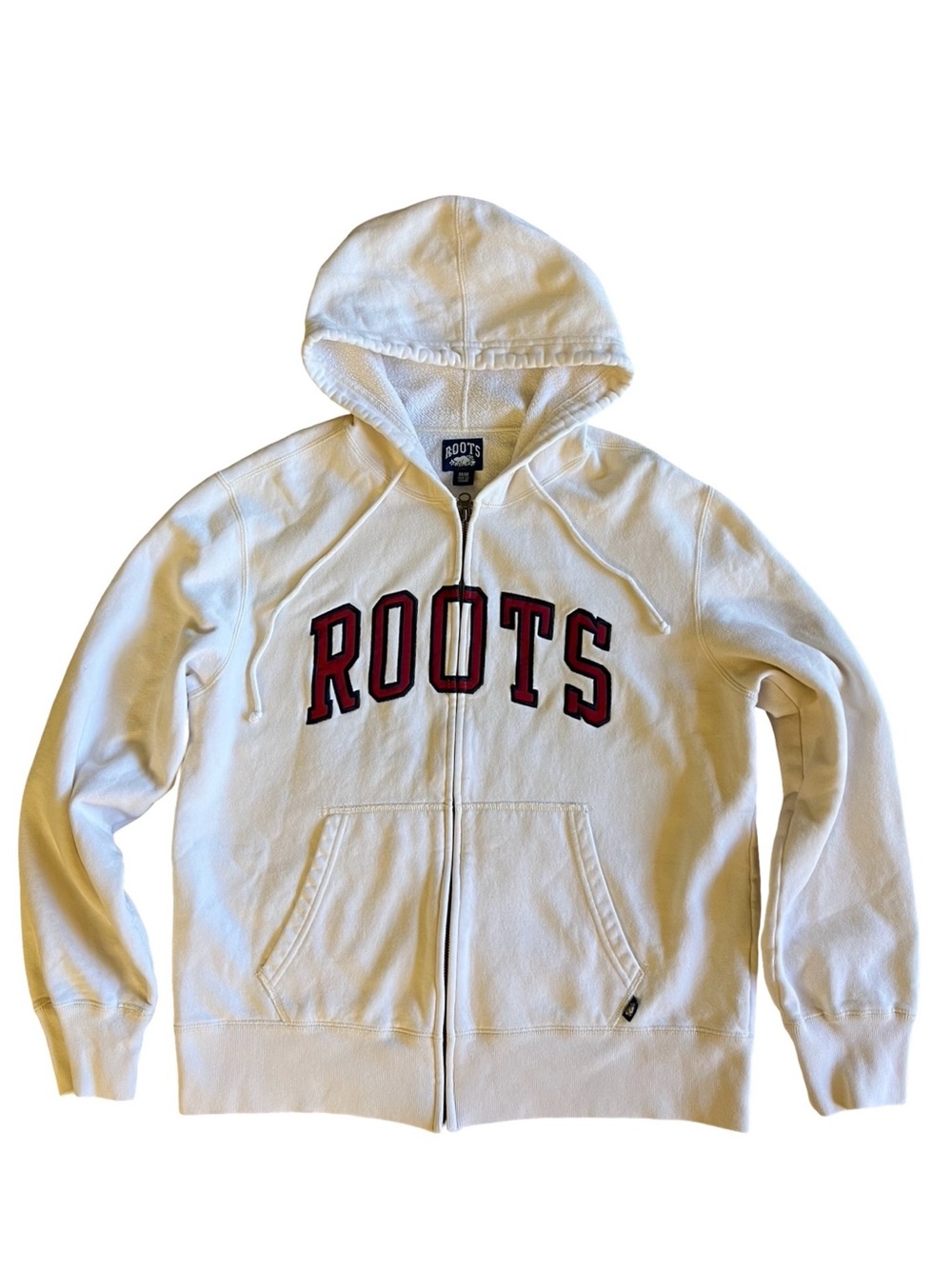ROOTS Canada Full Zip Logo Stitched Hoodie Jacket Sz M Cozy Lounge Athletic